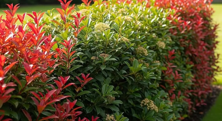 Seto informal de fotinia y viburnum combinación elegante