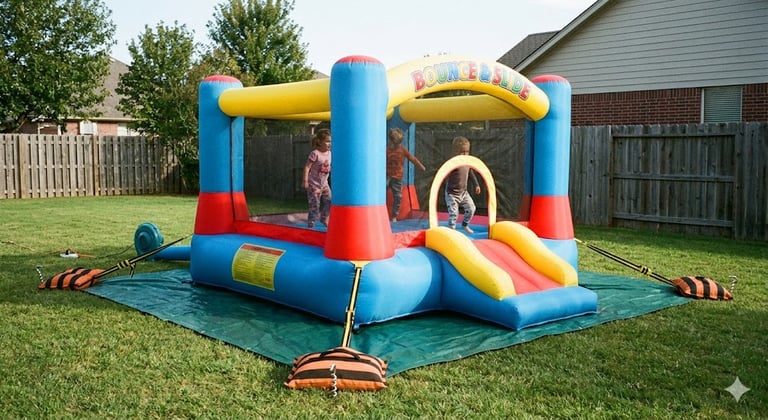 bounce house on ground tarp