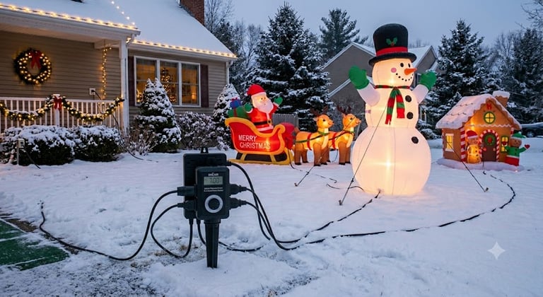 Christmas display with power stake, timer, cords