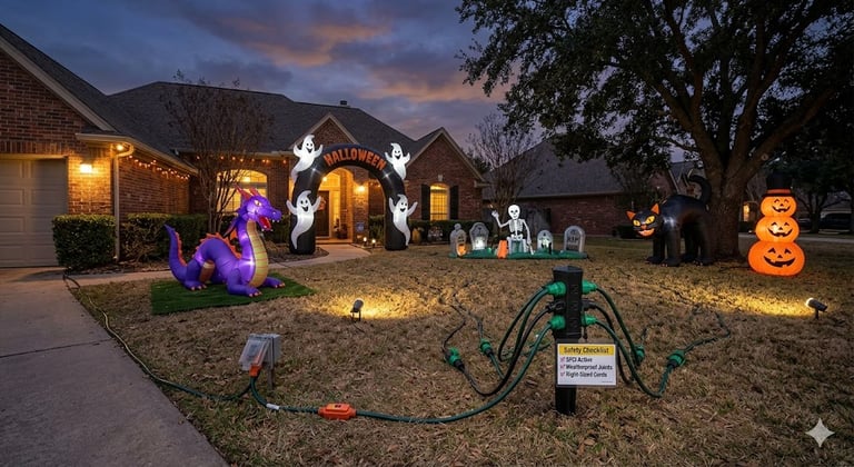 Halloween inflatable display with electrical safety products