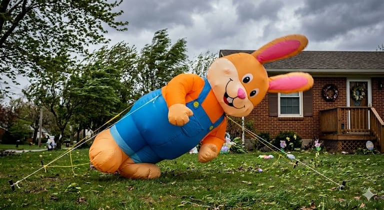 Inflatable spring bunny in high wind