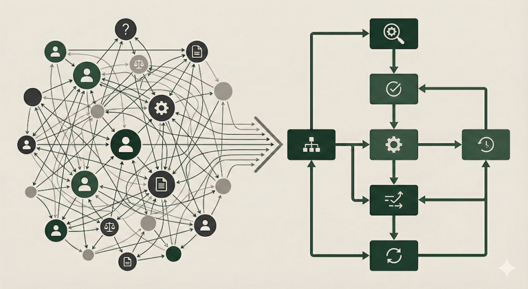 Decision architecture network diagram showing organisational execution structure and governance decision flows