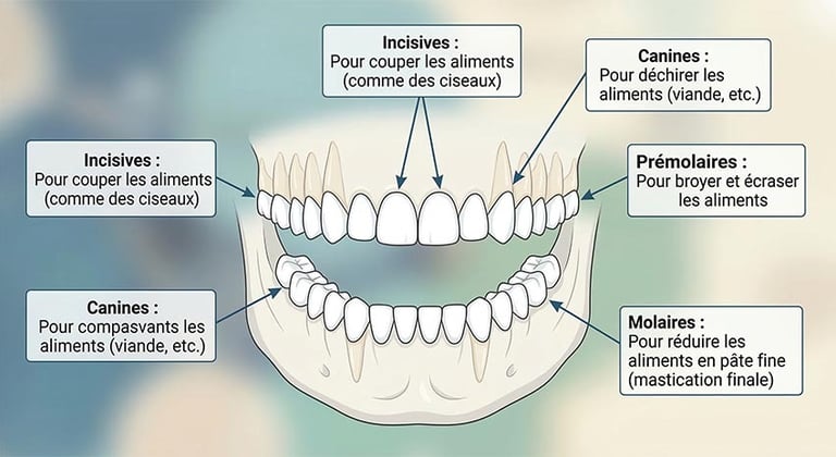 Schéma des différents types de dents