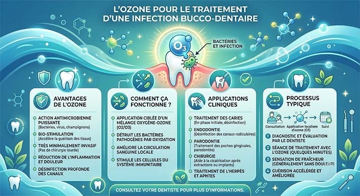 Infographie Soins naturels à l'ozone pour le traitement des infections et abcès dentaires
