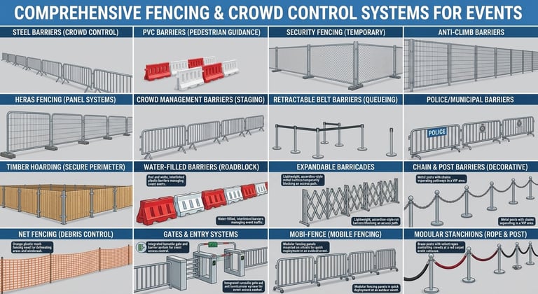 Security Heras fence, concrete Jersey barriers, crowd control. سياج هيرس أمني، صبات نيوجيرسي، وحواجز
