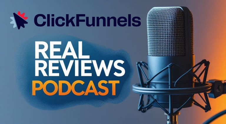 a microphone and a microphone with the words clickfunnels real reviews