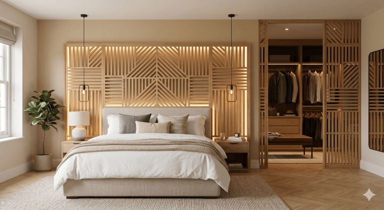 Claustra bois sur mesure pour séparer une chambre et un dressing