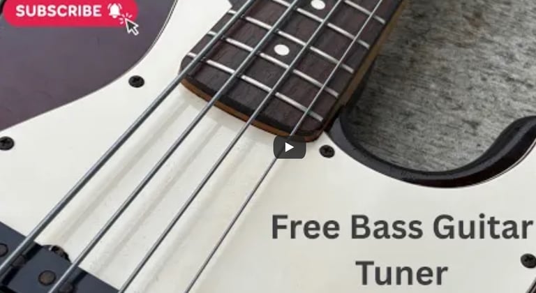 Close-up of a bass guitar fretboard for a free bass guitar tuner online tutorial.