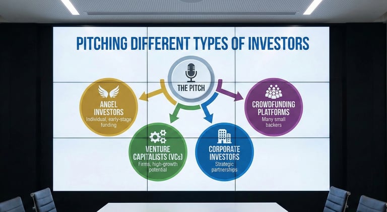 Pitching different types of investors infographic slide.