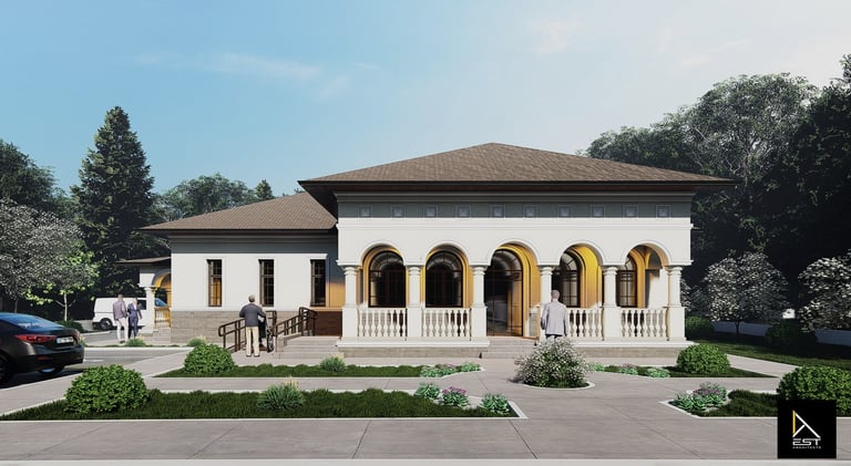 Cabinet medical si de medicina dentara cu arhitectura in stil neoromanesc si regim de inaltime parter