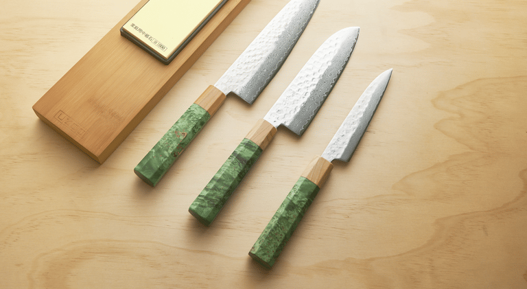 V E R D A N T   E D I T I O N by UZCO - japanese style damascus knife hammered tsuchime green handle