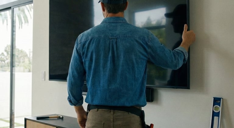 Handyman professional mounting of flat screen TV.