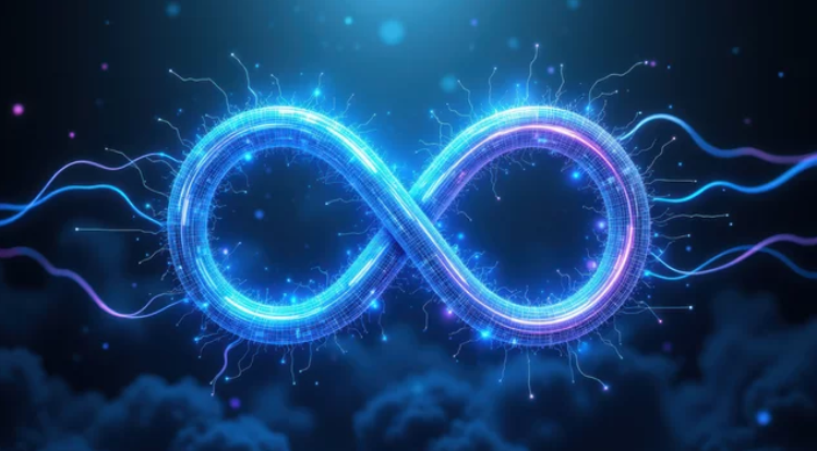 Glowing infinity loop symbolizing DevOps, CI/CD pipelines, and platform automation