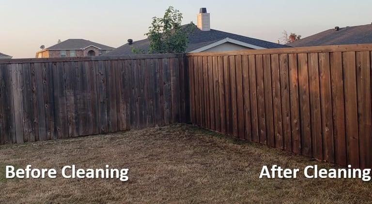 Before and After image of a fence cleaning