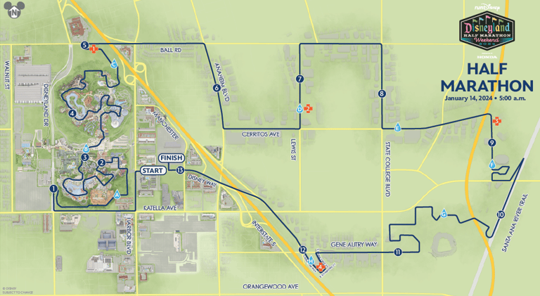 2024 runDisney Disneyland Half Marathon Course Map