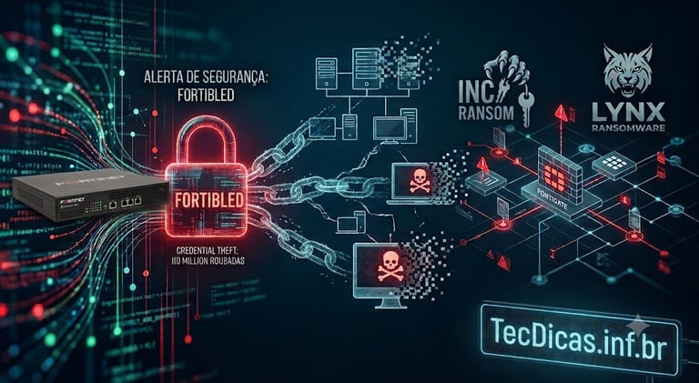 Infográfico sobre a campanha FortiBleed mostrando um appliance firewall FortiGate da Fortinet