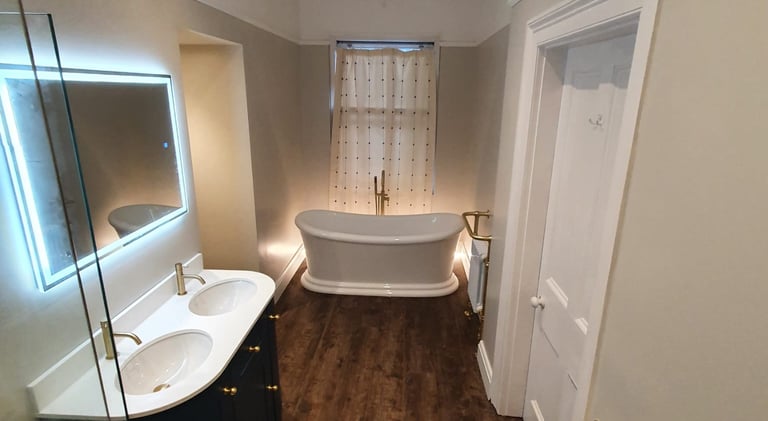 bathroom renovation old style , led tape