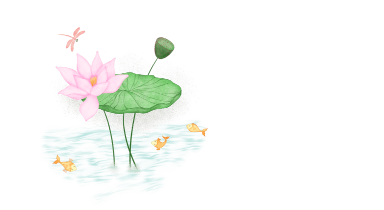 Pink lotus flower and green lily pad in a pond for art prints, greeting cards, stationery