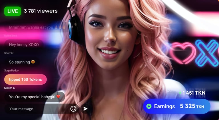 a woman with pink hair and headphones on a video game