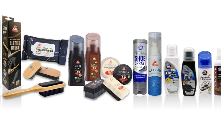 Yuppies shoe care products distributed by A.S & Co. Pakistan – shoe polish, shoe cleaner, and shoe w