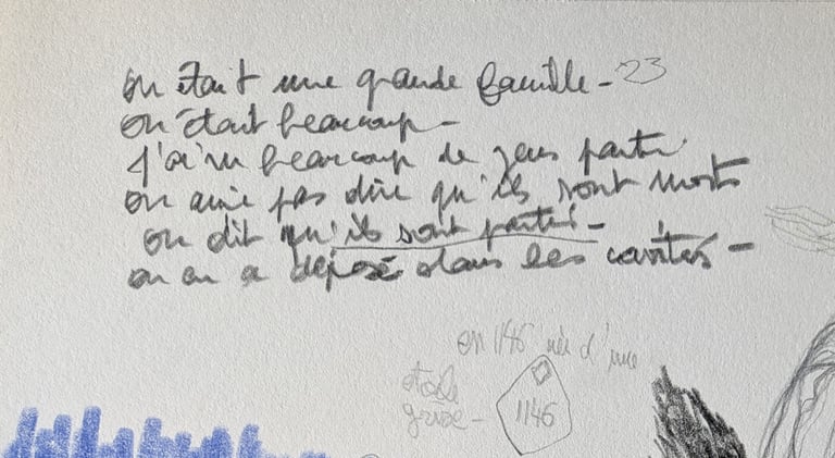 karine-nguyen-van-tham-dessin médiumnique, rite funéraire dans une cavité, mine graphite