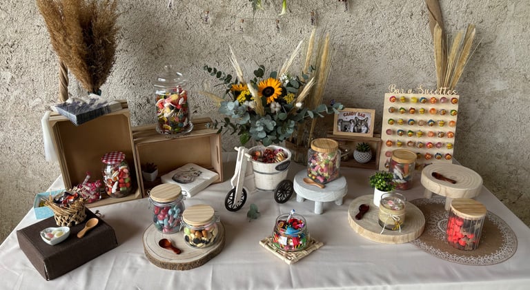 Candy bar lors d'un mariage champêtre