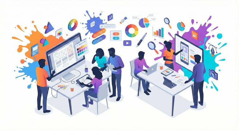 Creative design studio team collaborating on UI/UX projects.