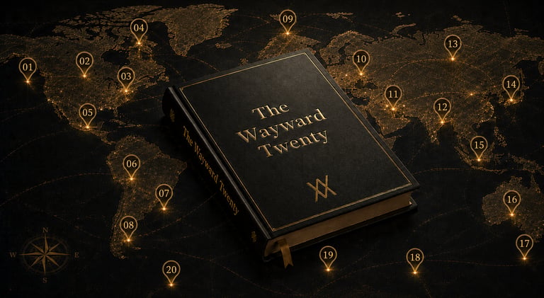 The Wayward Twenty numbered book journey map by Wayward Milne