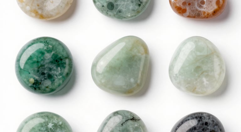 A serene display of jade bracelets arranged on a soft white cloth with hints of gold accents.