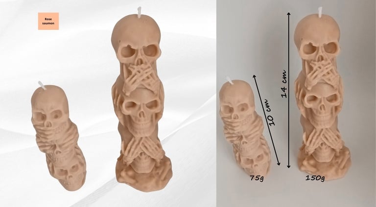 100% natural salmon pink skeleton candle from eclatdeluciole.fr