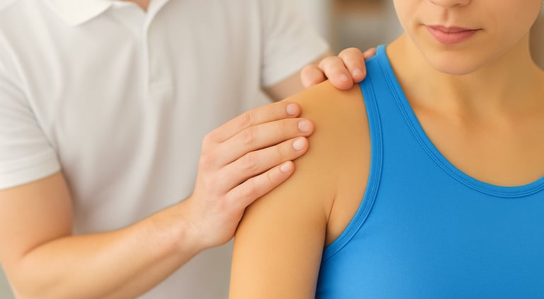 Physiotherapist performing shoulder mobilization for supraspinatus tendinitis.