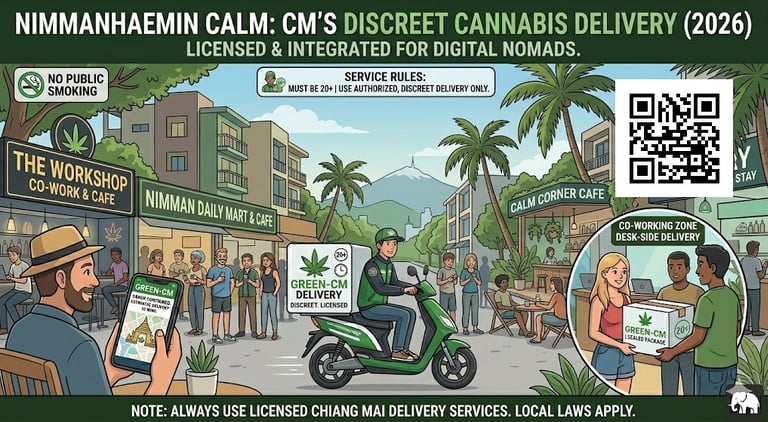 Cannabis in Nimmanhaemin Chiang Mai showing relaxed lifestyle with weed access for digital nomads and long stay visitors