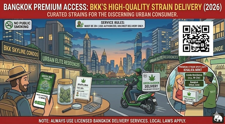 Khalifa Mint cannabis delivery in Bangkok showing premium weed strain with fast access for users in Thailand city environment