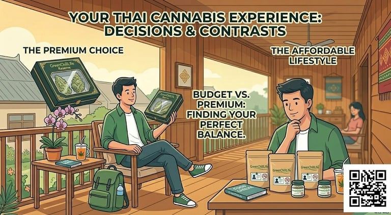 Comparison of premium and budget cannabis in Thailand showing difference in quality packaging and user experience