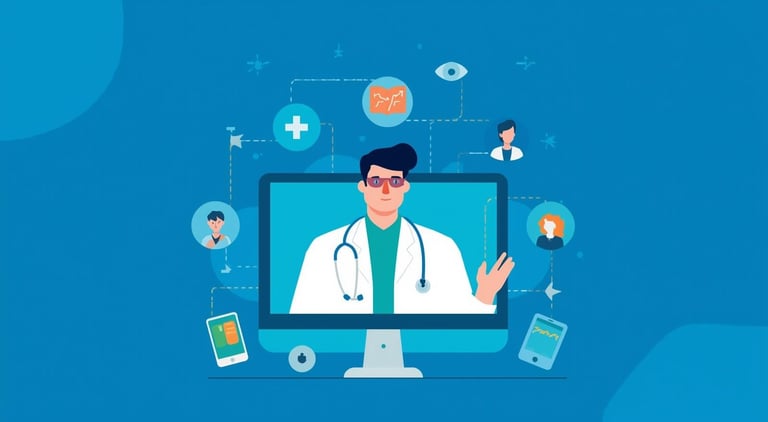 Telemedicine doctor connecting with patient: virtual HSV consultation, prescription, privacy for dis