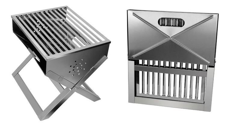 Churrasqueira portátil inox, que vira maleta
