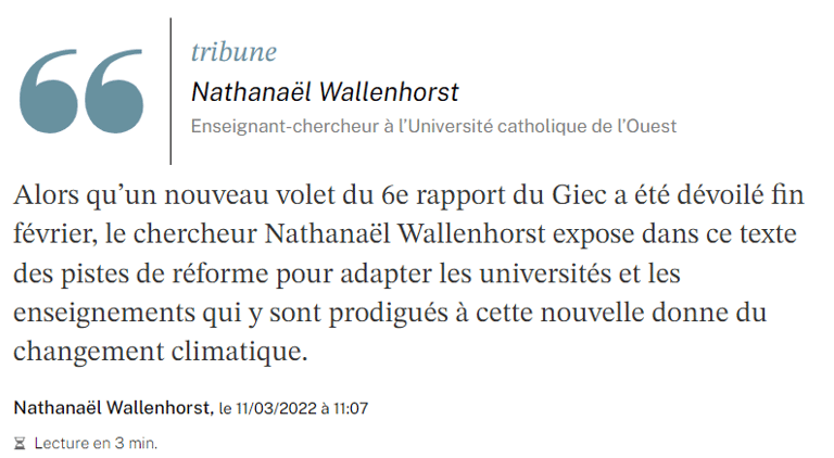 Face à l’enjeu climatique, nos universités ont une responsabilité majeure Nathanaël Wallenhorst