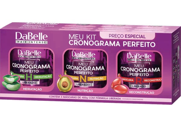 Dabelle Hair Kit Cronograma Capilar Máscara Hidratação Nutrição Reconstrução 400G 3 Máscaras