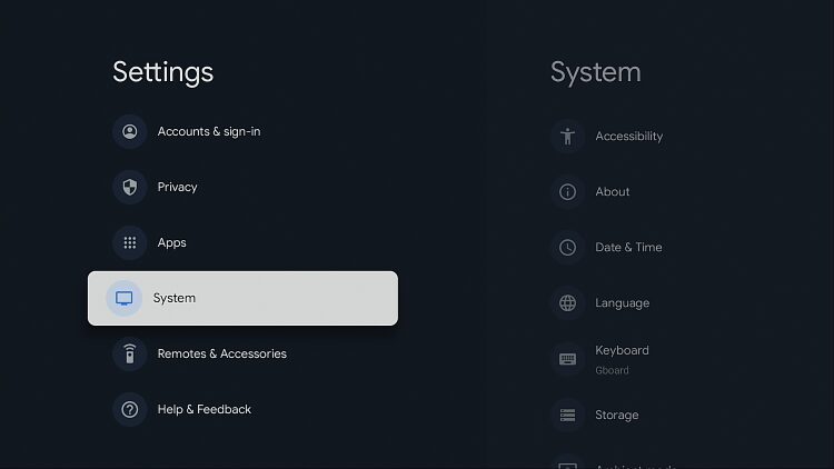 choose system on google chromecast