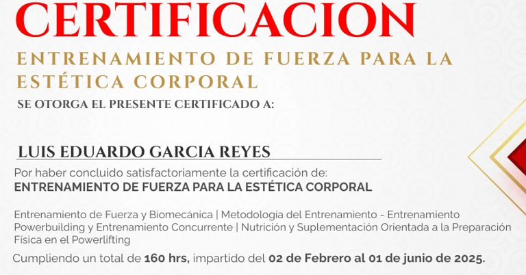 Certificado entrenamiento de fuerza