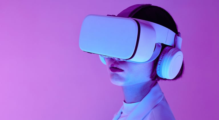 a woman wearing a virtual reality headset