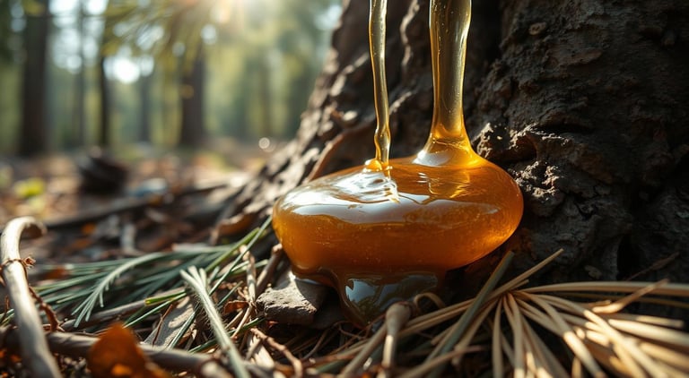  Natural adhesives being prepared in a serene forest setting.