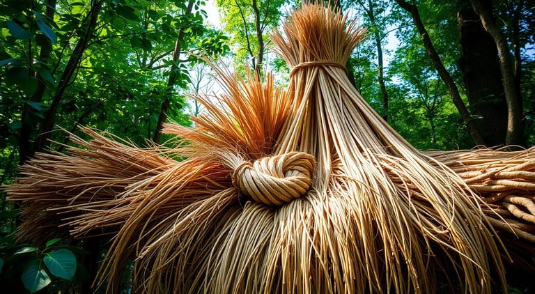 An arrangement of natural fibers for cordage making.