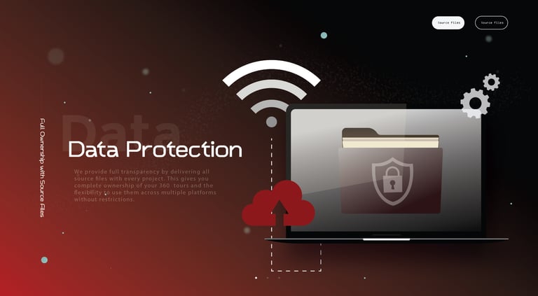 Digital illustration of a laptop with a secure folder icon and a cloud, representing data protection
