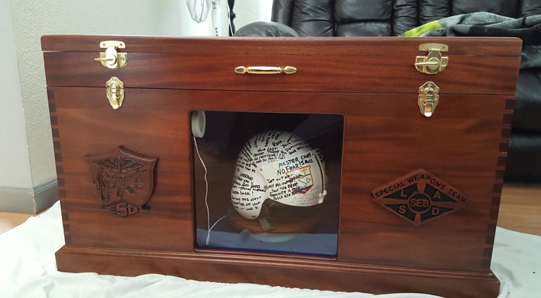 Custom Hand Crafted Mahogany Display chest with  a see through lid view for valor display