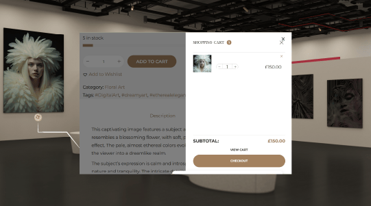 Virtual art gallery shopping cart view