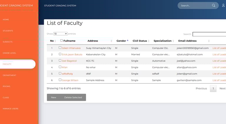 Student Grade Management System - All Faculties List