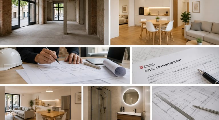 Projecte de canvi d'ús de local a habitatge amb inspecció tècnica, plànols i habitatge acabat