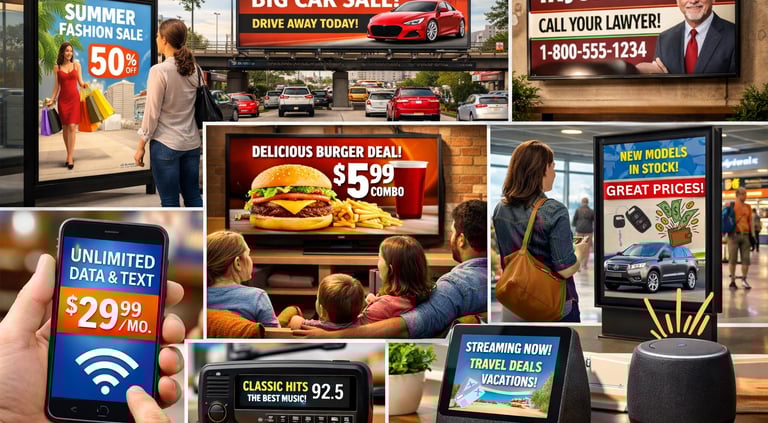 Collage of various forms of media advertising.