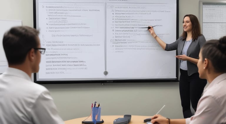 A consultant discussing strategies with a Libyan business team around a conference table.